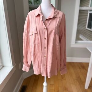 Moondance Pink Cotton Shacket Button Down Shirt Size Medium